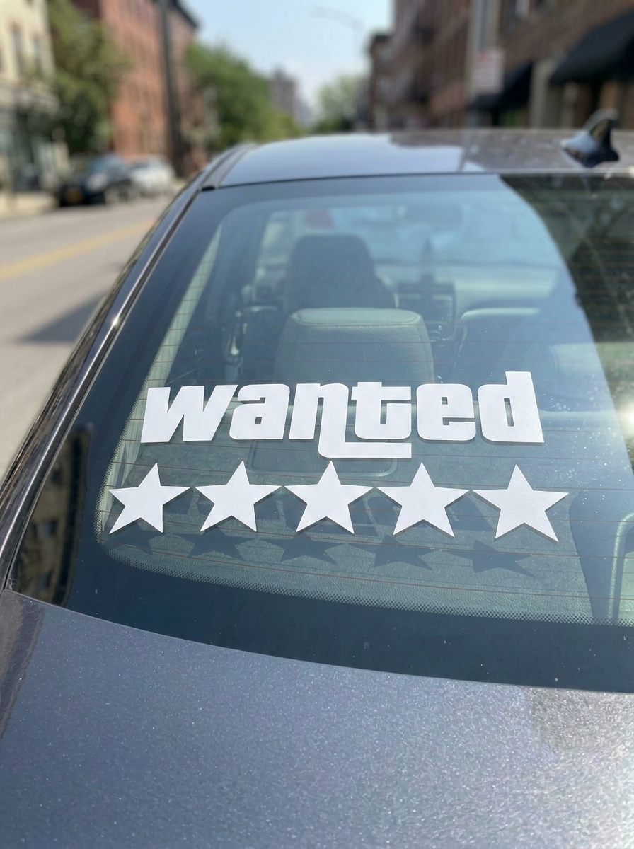 Wanted ötcsillagos hátsó szélvédő matrica