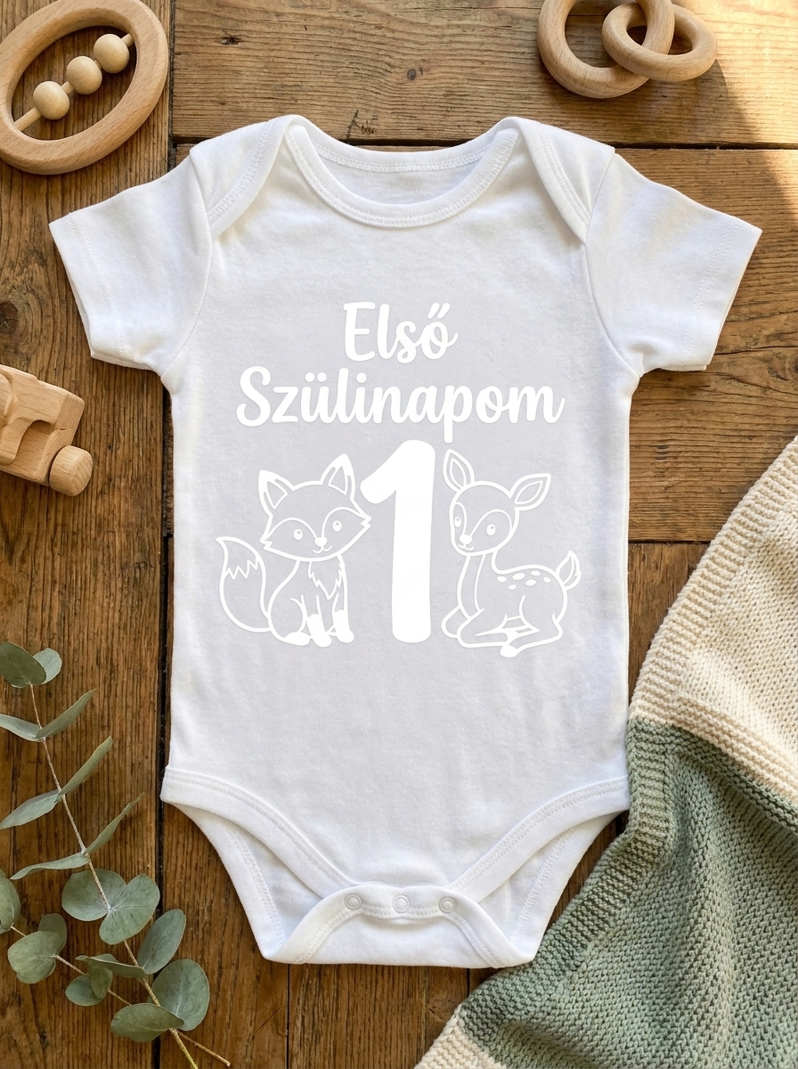 Tündéri Erdei Állatos "Első Szülinapom" Felvasalható Matrica Babaruhára - termékkép
